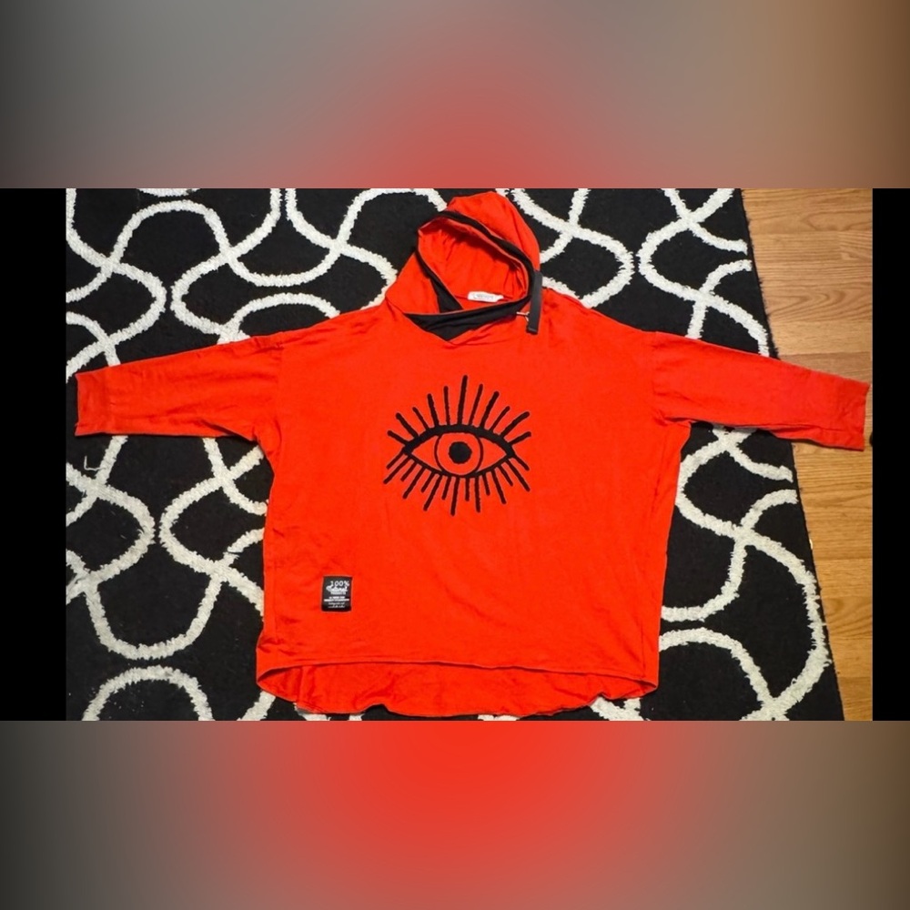 Transparente Red & Black Oversized Hooded Shirt - Eye Graphic & Zipper size 3X